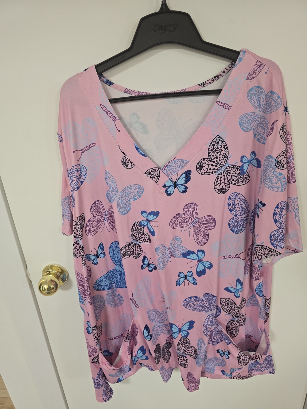 SHEIN Pink Butterfly V-Neck Tunic
